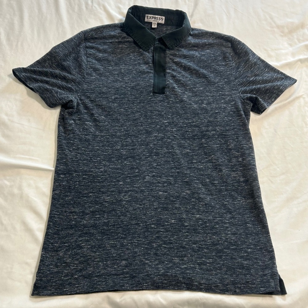 Express Stretch Mens Small Gray Space Dye Quarter Zip Polo Shirt Short Sleeve